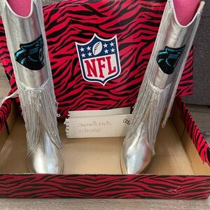 NFL Silver Fringe Boots size 7 Carolina Panthers football playoffs fit like 7.5
